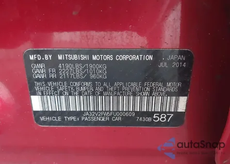 2015 Mitsubishi Lancer Se z USA, uszkodzony, nr VIN JA32V2FW5FU000609